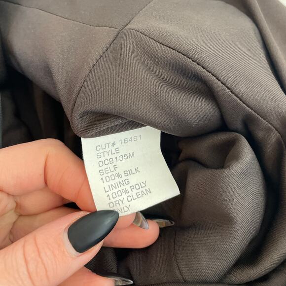 TADASHI SHOJI Brown Ruched Off-Shoulder Silk Sleeveless Midi Bodycon Dress Sze 4 - Picture 7 of 10